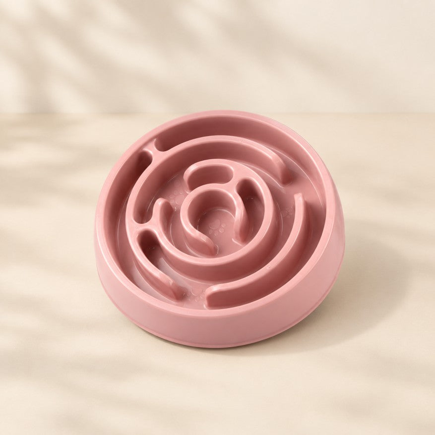 Pink maze slow feeder bowl for dogs and cats