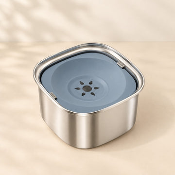 3L stainless steel floating water bowl with blue anti-spill disc