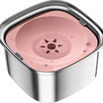 Large capacity stainless steel dog water bowl measuring 8 inches with floating lid