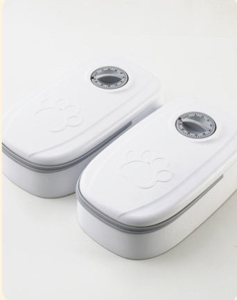 Two automatic timer pet feeders for cats and dogs, each with its own timer