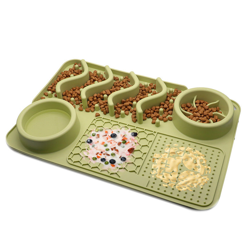 Light green silicone licking mat slow feeder bowl for dogs and cats