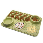 Multi color silicone licking mat with textured feeding sections for pets