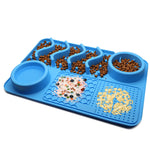 Blue silicone pet licking mat slow feeder bowl for dogs and cats