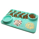 Green silicone pet licking mat slow feeder bowl for dogs and cats
