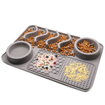 Grey silicone pet licking mat slow feeder bowl for dogs and cats