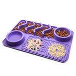Purple silicone pet licking mat slow feeder bowl for dogs and cats